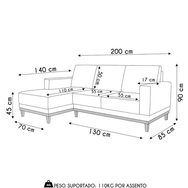 Imagem de Sofá 3 Lugares 200cm Living Com Chaise Esquerdo Kayrós D05 Sintético Whisky  Mpozenato