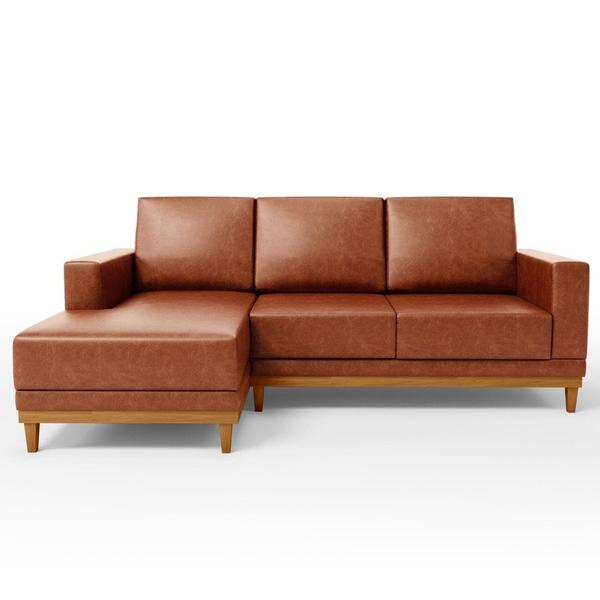 Imagem de Sofá 3 Lugares 200cm Living Com Chaise Esquerdo Sala de Estar Kayrós D05 Sintético Camel - Mpozenato