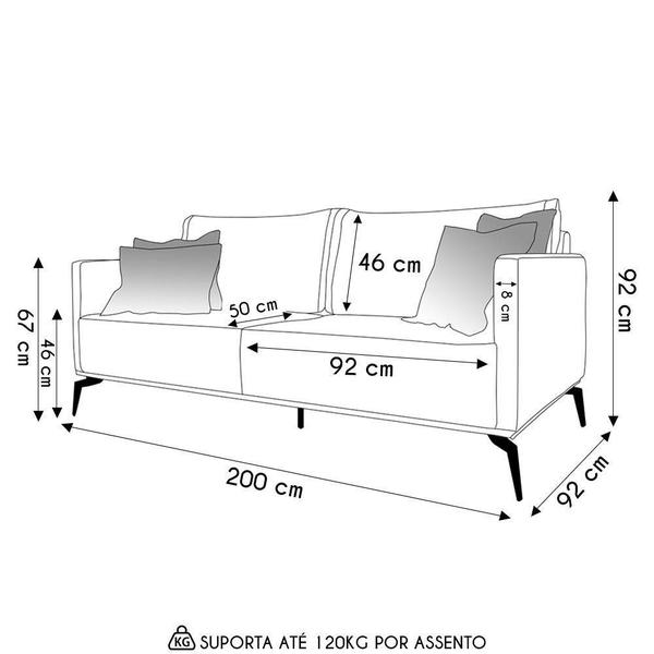 Imagem de Sofá 3 Lugares 200cm Pés De Metal Vecchia S06 Linho Natural - Mpozenato