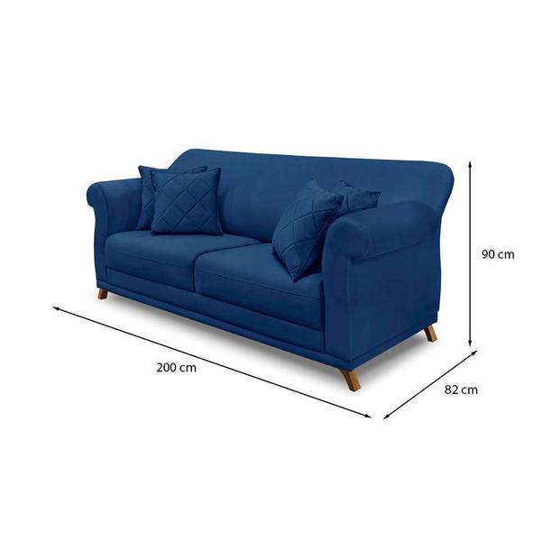 Imagem de Sofá 3 Lugares Abruzzo Suede Azul Marinho 200 cm