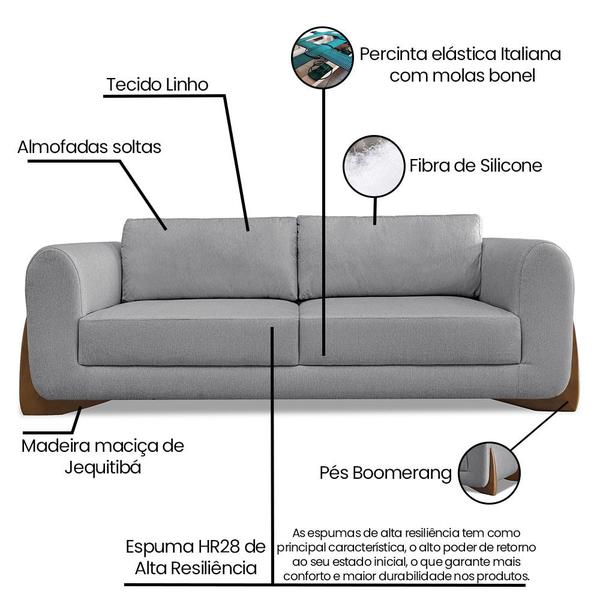 Imagem de Sofá 3 Lugares Base de Madeira Clarissa 200 cm Linho S04 - D'Rossi