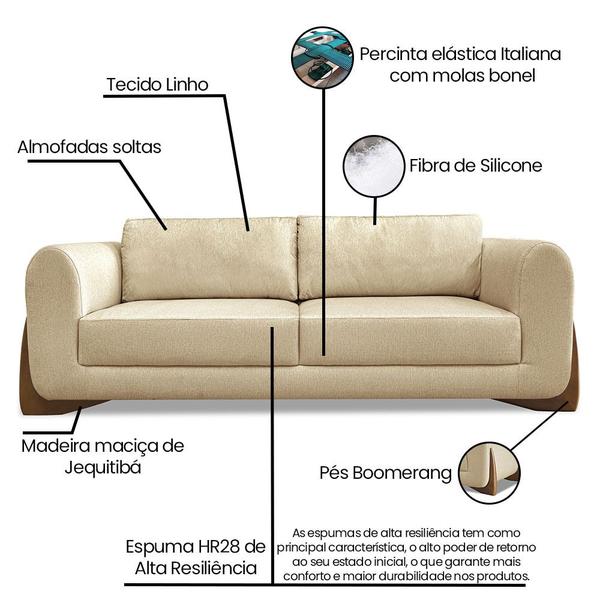 Imagem de Sofá 3 Lugares Base de Madeira Clarissa 230 cm Linho Dourado S04 - D'Rossi