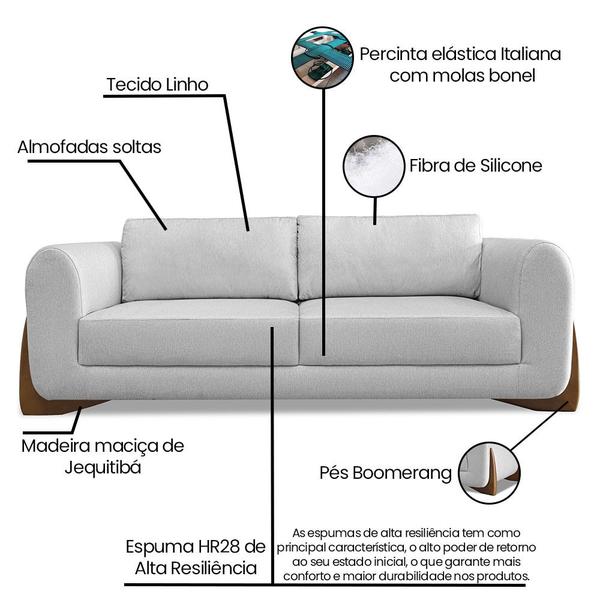 Imagem de Sofá 3 Lugares Base de Madeira Clarissa 230 cm Linho Grigio S04 - D'Rossi