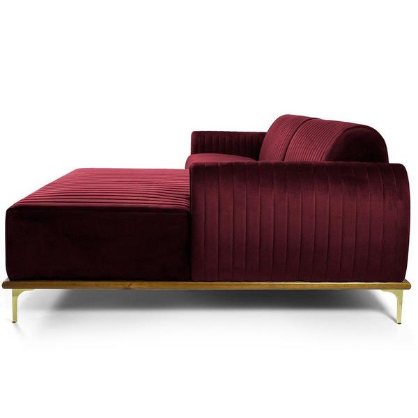 Imagem de Sofá 3 Lugares com Chaise Direito Para Sala Molino 230 cm D02 Veludo Marsala C-278 - Lyam Decor