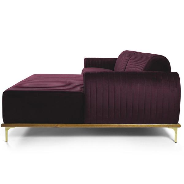 Imagem de Sofá 3 Lugares com Chaise Direito Para Sala Molino 230 cm D02 Veludo Roxo Grape C-292 - Lyam Decor