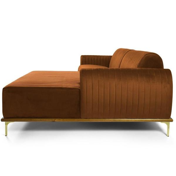 Imagem de Sofá 3 Lugares com Chaise Direito Para Sala Molino 230 cm D02 Veludo Telha C-262 -Lyam Decor