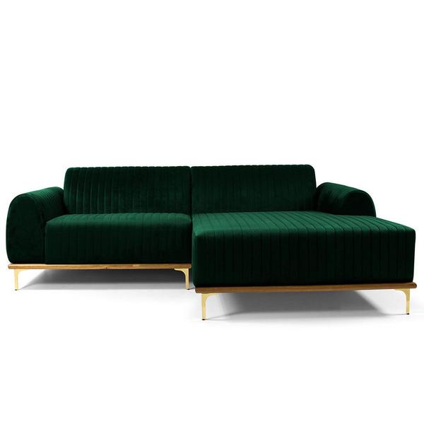 Imagem de Sofá 3 Lugares com Chaise Direito Para Sala Molino 230 cm D02 Veludo Verde Musgo C-303 - Lyam Decor