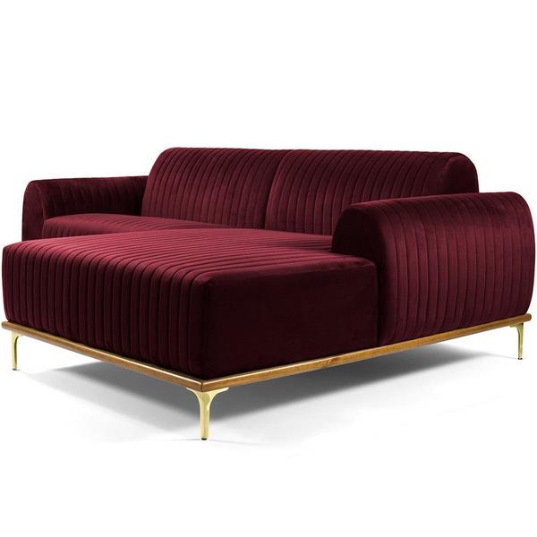 Imagem de Sofá 3 Lugares com Chaise Direito Para Sala Molino 245 cm D02 Veludo Marsala C-278 - Lyam Decor