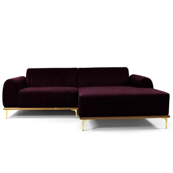 Imagem de Sofá 3 Lugares com Chaise Direito Para Sala Molino 245 cm D02 Veludo Roxo Grape B-292 -Lyam Decor