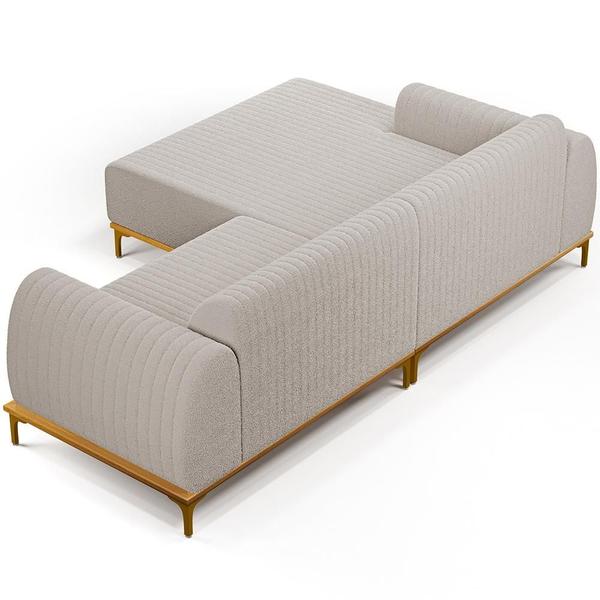 Imagem de Sofá 3 Lugares com Chaise Esquerdo Para Sala de Estar Molino 230cm D02 Base Castanho Pés D'ouro Bouclê Creme B-54 - Lyam Decor