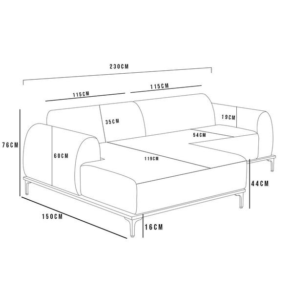 Imagem de Sofá 3 Lugares com Chaise Esquerdo Para Sala Molino 230 cm D02 Veludo Azul Oxford C-304 - Lyam Decor