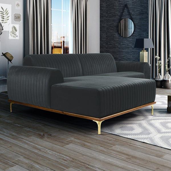 Imagem de Sofá 3 Lugares com Chaise Esquerdo Para Sala Molino 230 cm D02 Veludo Cinza C-317 - Lyam Decor