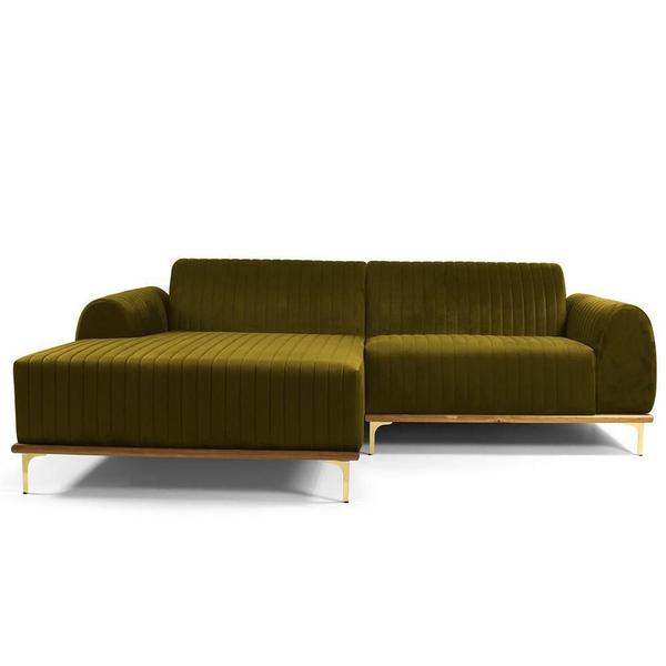 Imagem de Sofá 3 Lugares com Chaise Esquerdo Para Sala Molino 230 cm D02 Veludo Mostarda B-260 -Lyam Decor