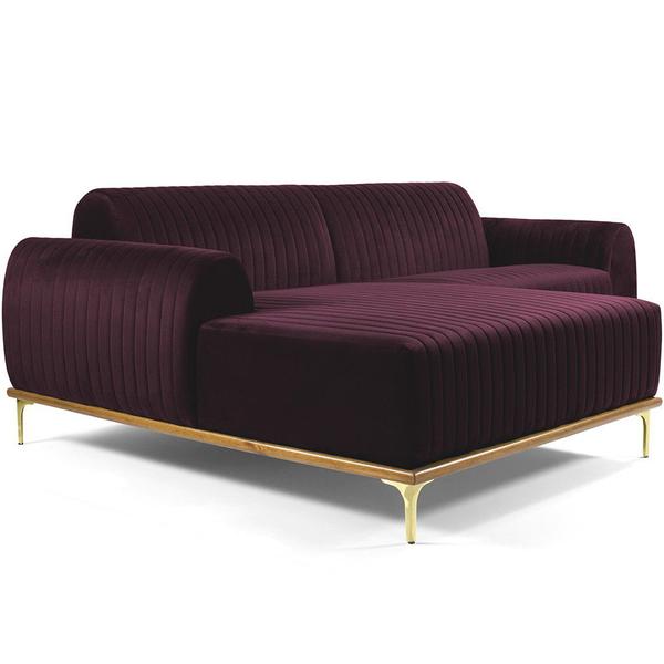 Imagem de Sofá 3 Lugares com Chaise Esquerdo Para Sala Molino 230 cm D02 Veludo Roxo Grape C-292 - Lyam Decor