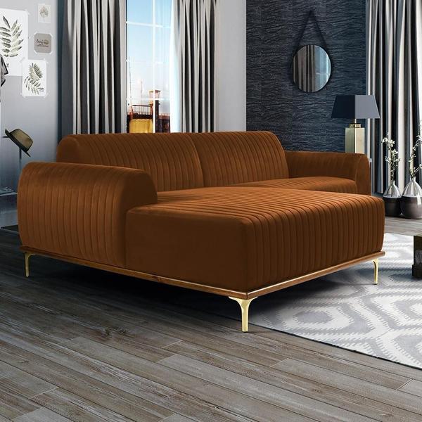 Imagem de Sofá 3 Lugares com Chaise Esquerdo Para Sala Molino 230 cm D02 Veludo Telha B-262 -Lyam Decor