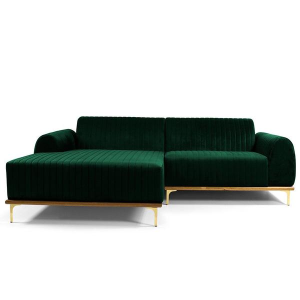 Imagem de Sofá 3 Lugares com Chaise Esquerdo Para Sala Molino 230 cm D02 Veludo Verde Musgo C-303 - Lyam Decor