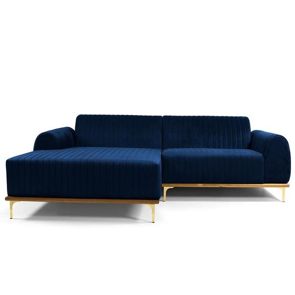 Imagem de Sofá 3 Lugares com Chaise Esquerdo Para Sala Molino 245 cm D02 Veludo Azul Oxford C-304-Lyam Decor