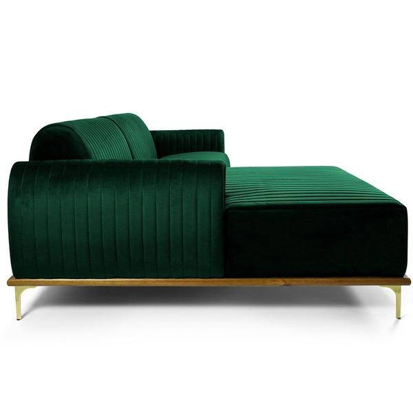 Imagem de Sofá 3 Lugares com Chaise Esquerdo Para Sala Molino 245 cm D02 Veludo Verde Musgo C-303 - Lyam Decor