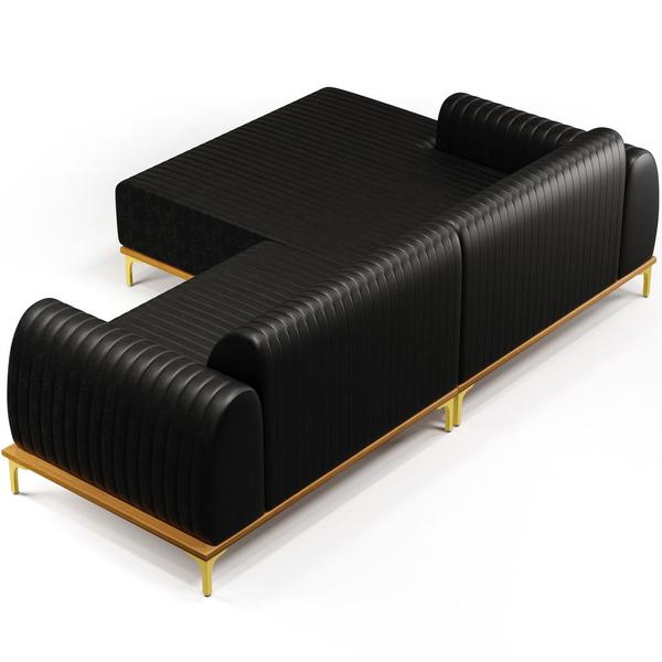 Imagem de Sofá 3 Lugares com Chaise Esquerdo Sala Estar Molino 230cm D02 material sintético Preto B-159 - Lyam Decor