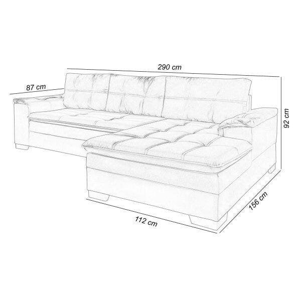 Imagem de Sofá 3 Lugares com Chaise Suede Aveludado Império Estofados