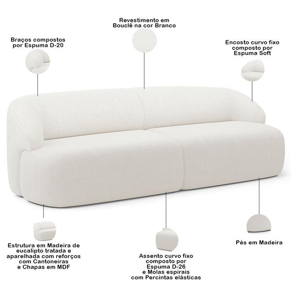 Imagem de Sofá 3 Lugares Curvo Orgânico com 02 Poltronas Para Sala Living 250cm Barolo L06 Bouclê Branco - Lyam Decor