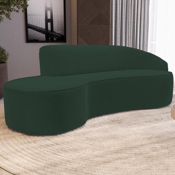 Imagem de Sofá 3 Lugares Curvo Sala de Estar Living Firenze Direito D02 Veludo Verde Musgo 180 cm C-303 - Lyam