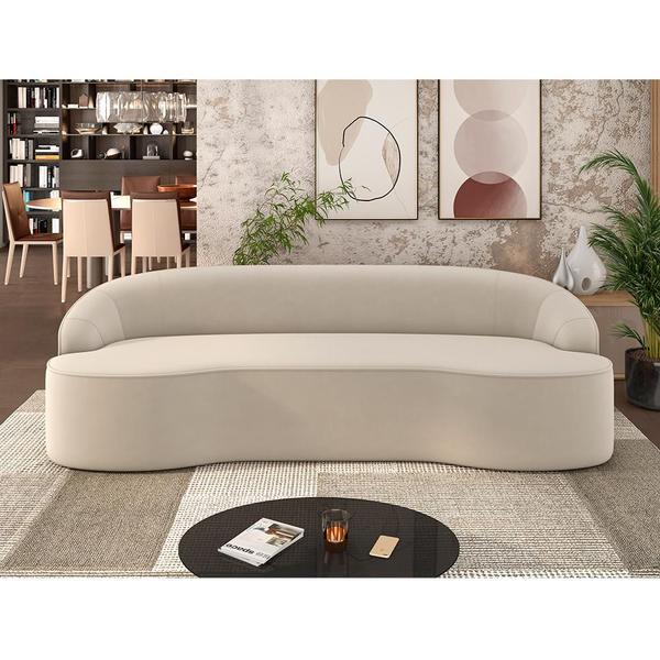 Imagem de Sofá 3 Lugares Curvo Sala de Estar Living Lótus D02 Veludo Bege 210 cm C-309 - Lyam Decor