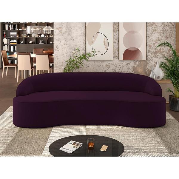 Imagem de Sofá 3 Lugares Curvo Sala de Estar Living Lótus D02 Veludo Roxo 180 cm C-292 - Lyam Decor