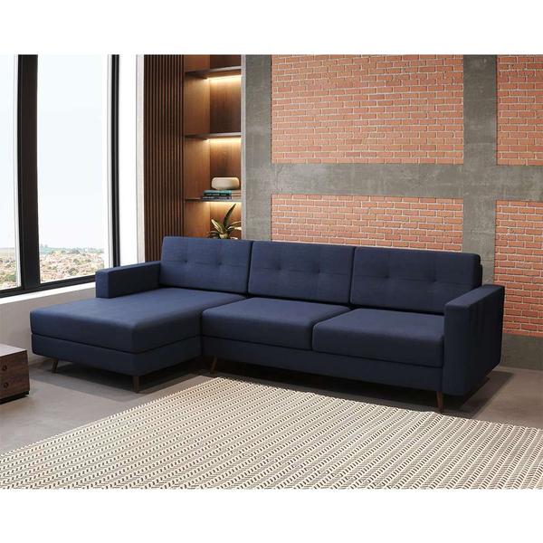 Imagem de Sofá 3 Lugares Esquerdo Living com Chaise Esquerdo Pé Palito Linho Cotton Azul Marinho