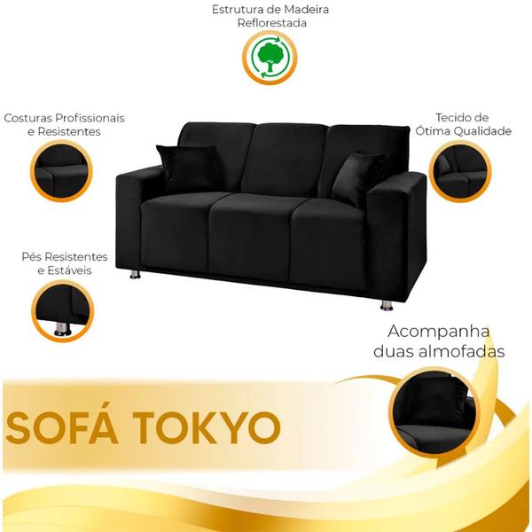 Imagem de Sofá 3 Lugares Fixo Tokyo Veludo - Star Confort