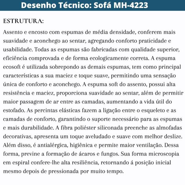 Imagem de Sofá 3 Lugares Herval MH-4223 Estofado Off White A Base Metalica Preta Fosca