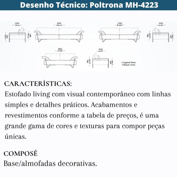 Imagem de Sofá 3 Lugares Herval MH-4223 Estofado Off White A Base Metalica Preta Fosca