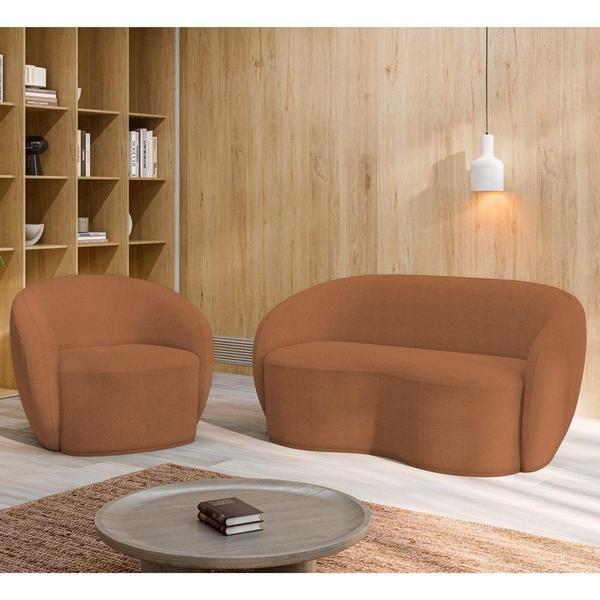 Imagem de Sofá 3 Lugares Living 180cm E 1 Poltrona Giratória Garbin K04 Bouclê Terracota - Mpozenato