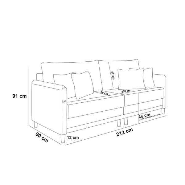 Imagem de Sofá 3 Lugares Living 212cm Pé Madeira Valença Nozes/Veludo Cinza K01 - D'Rossi