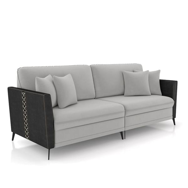 Imagem de Sofá 3 Lugares Living 222cm Mondaí Sintético Preto/Veludo Cinza K01 - D'Rossi