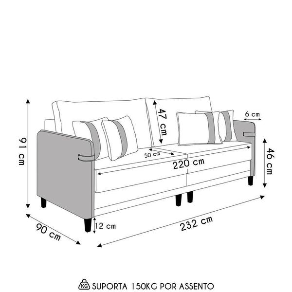 Imagem de Sofá 3 Lugares Living 232cm Zoe K04 Veludo Bege-preto - Mpozenato