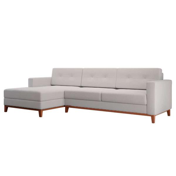 Imagem de Sofá 3 Lugares Living com Chaise Pés e Base em Madeira Linho Cotton Cru