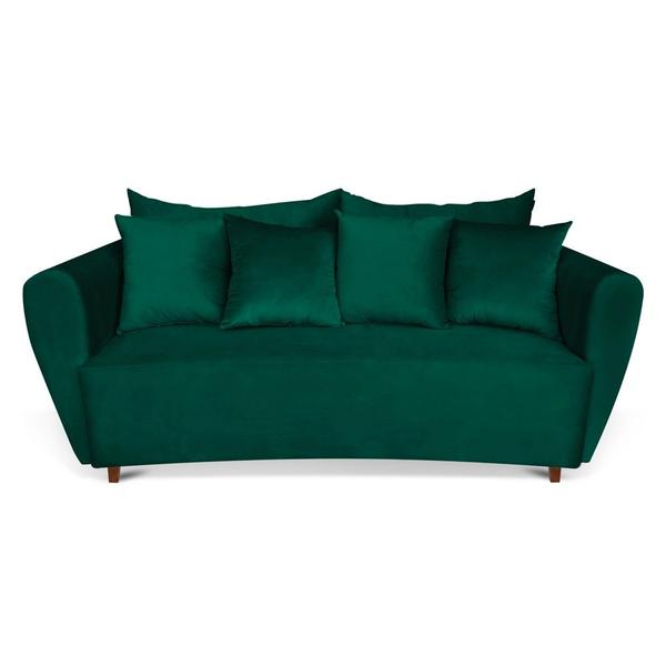 Imagem de Sofá 3 Lugares Living Curvo Suede Verde Pés Chanfrado Castanho D'Rossi