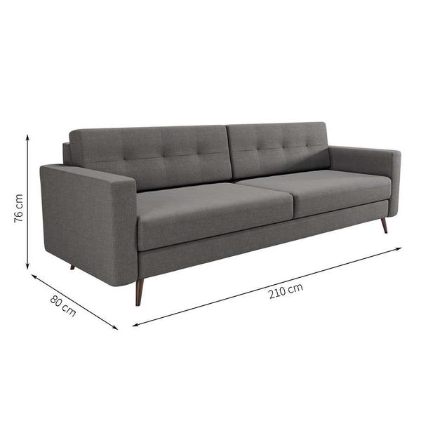 Imagem de Sofá 3 Lugares Living Pé Palito Linho Cotton Cinza 210 cm