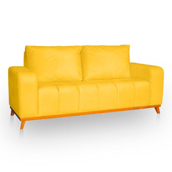 Imagem de Sofá 3 Lugares Memphis Ultra Conforto em Madeira Maciça e Suede Amarelo - Jylcrom