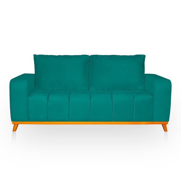 Imagem de Sofá 3 Lugares Memphis Ultra Conforto em Madeira Maciça e Suede Azul Turquesa - LH Decor