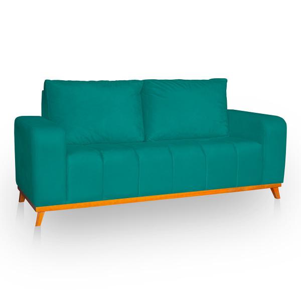 Imagem de Sofá 3 Lugares Memphis Ultra Conforto em Madeira Maciça e Suede Azul Turquesa - LH Decor