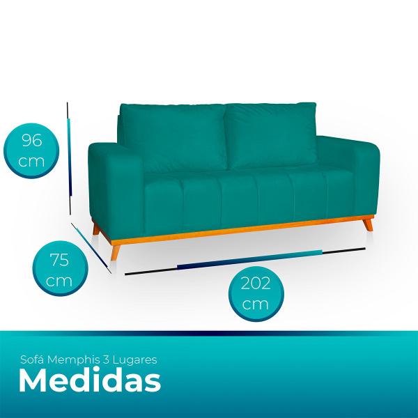 Imagem de Sofá 3 Lugares Memphis Ultra Conforto em Madeira Maciça e Suede - LH Decor