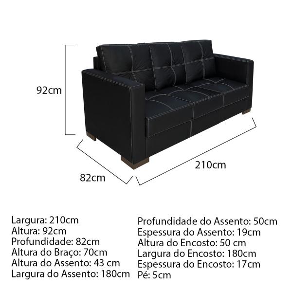 Imagem de Sofa 3 Lugares Montenegro Sintético com Linha - ADJ Decor