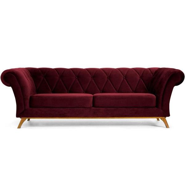 Imagem de Sofá 3 Lugares Para Sala de Estar Império 230 cm D02 Veludo Marsala C-278 - Lyam Decor