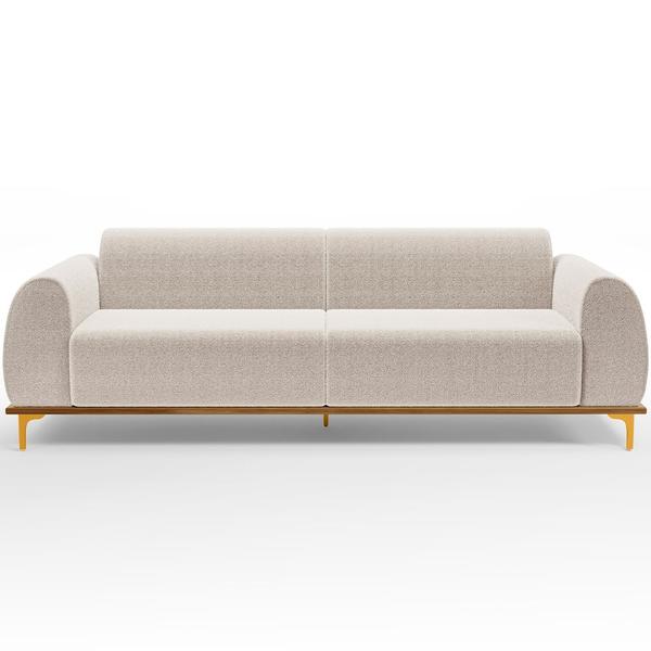 Imagem de Sofá 3 Lugares Para Sala de Estar Kiev 180cm D02 Base Castanho Pés D'ouro Bouclê Creme B-54 - Lyam Decor