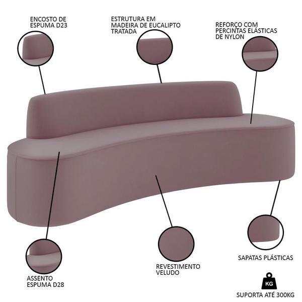 Imagem de Sofá 3 Lugares para Sala de Estar Living 180cm Koane D06 Veludo Rosa - Mpozenato