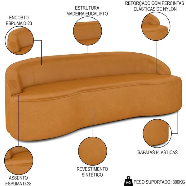 Imagem de Sofá 3 Lugares para Sala de Estar Living 180cm Theo D06 Sintético Caramelo - Mpozenato