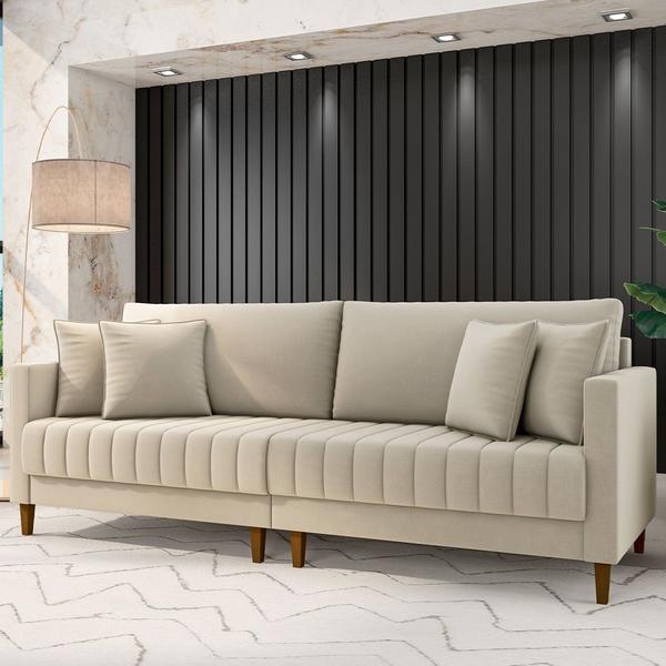 Imagem de Sofá 3 Lugares Para Sala De Estar Living 196cm Mersey K01 Veludo Bege - Lyam Decor