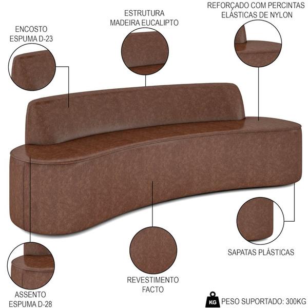 Imagem de Sofá 3 Lugares para Sala de Estar Living 210cm Koane D06 Facto Conhaque - Mpozenato